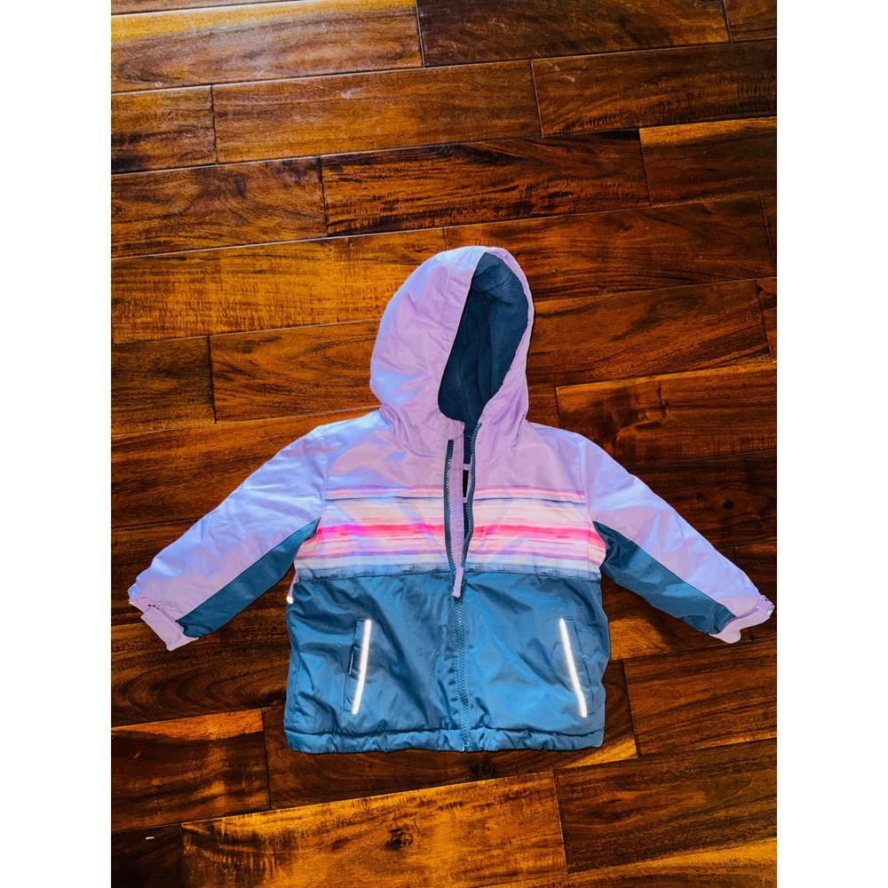 George Puffer Jacket Toddler 3T Purple Teal Excellent Hooded Fleece Lined Zip